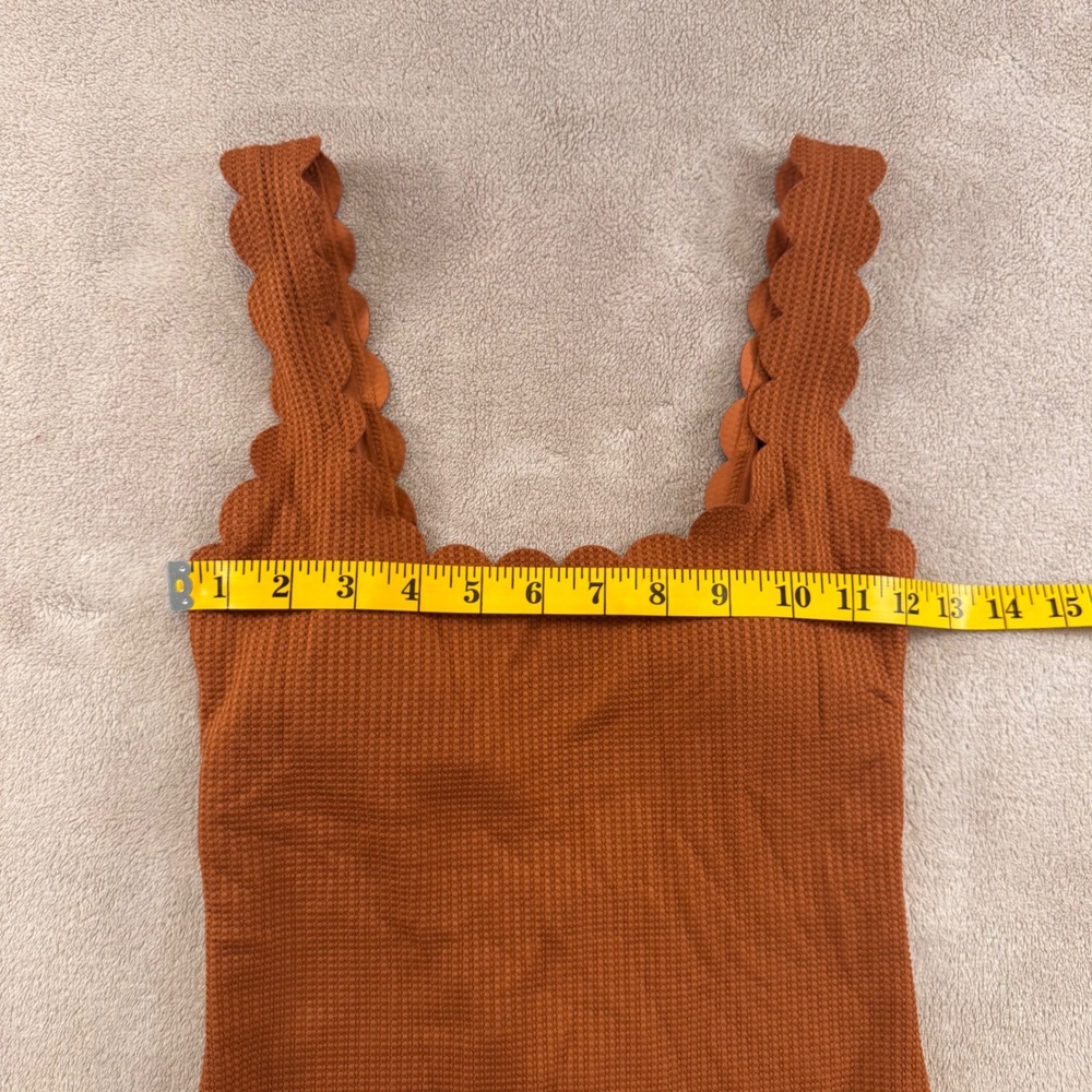 Aerie Scalloped One Piece Swimsuit Rust Textured Beachy Resort Boho Sz S Long - Picture 7 of 8